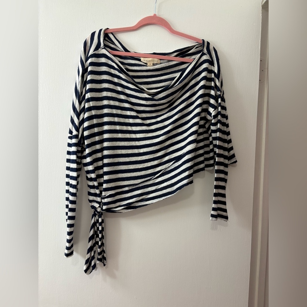 Love Stitch Women’s Linen Blend Nautical Navy & White Striped Top Size Medium